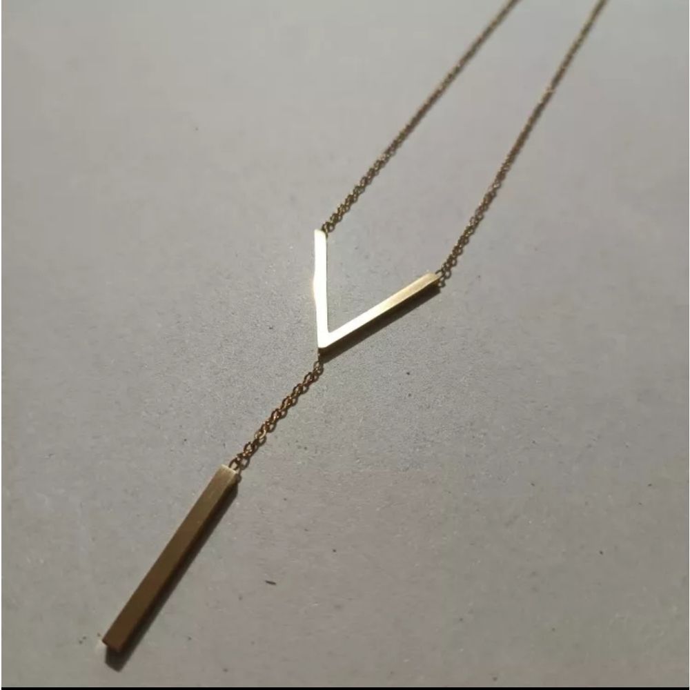2/$25 Gold Drop Bar Pendant Long Statement Necklace - Picture 4 of 4